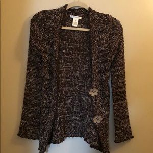Marbled tan/brown sweater with flower buttons